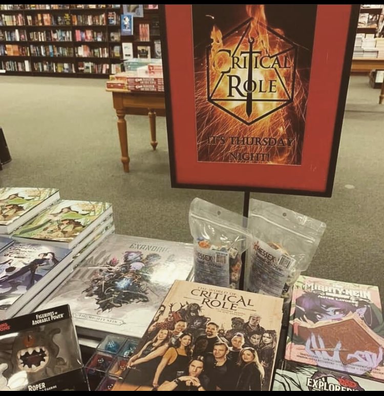 BNBeavercreek's tweet photo. It's Thursday night Critters! Critical Role fans, be sure to pick up the first graphic novel of The Mighty Nein Origins, which follows our favorite Traveler lover, Jester! We have tons of gift ideas 🎁 #Criticalrole #bnrecommends #giftideas #dnd https://t.co/96rfI47WMN
