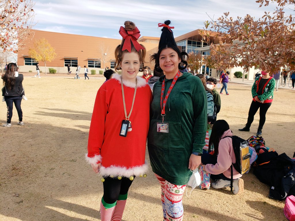 'Holiday who-be what-ee?' ❤💚 Glad to be spreading the cheer with @kahernandezPHE !  #10daysofchristmas #whoville #thegrinch #TeamSISD