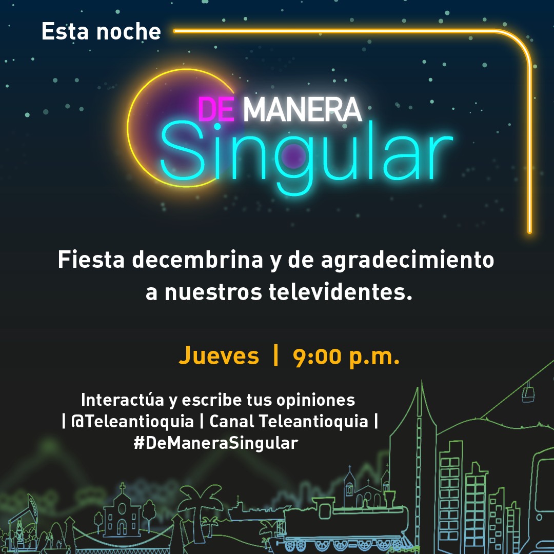 Teleantioquia's tweet photo. ((EN VIVO🎥)) 🎙️Hoy en el programa 1️⃣5️⃣6️⃣ de nuestra primera temporada #DeManeraSingular, dedicaremos la velada🛋️ para agradecer a los que hicieron posible este viaje musical de diversión😄, información📝y risas.
Compartamos 🗣 con @mariaapuyo @AramburoFelipe y @CanecaHumor 🎶 https://t.co/tZPClPi1Da