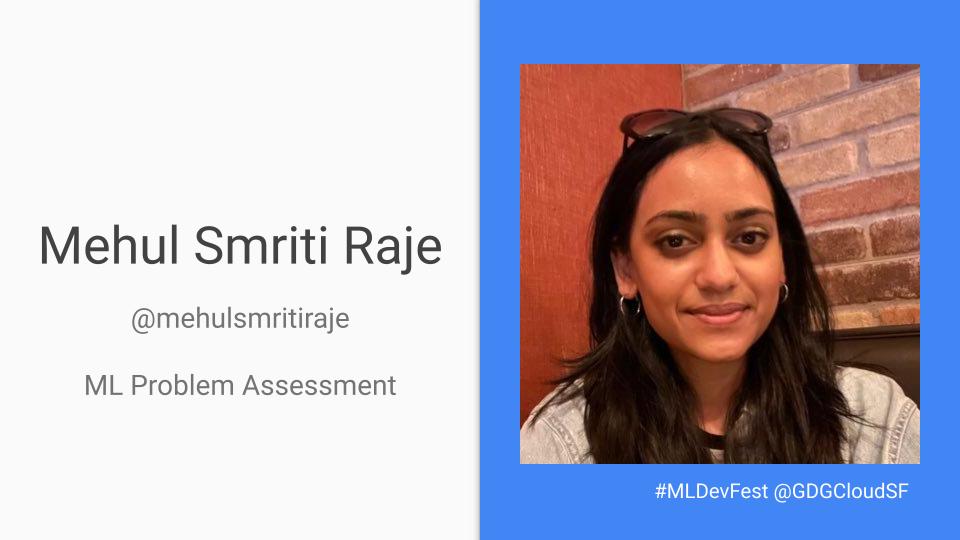 You know what time it is? It's time to highlight our speakers!

First up <a href="/mehulsmritiraje/">Mehul</a> is a software engineer at <a href="/Google/">Google</a> on <a href="/googlephotos/">Google Photos</a> team. In the past she has worked on Brain-Computer Interaction and ML at <a href="/medialab/">MIT Media Lab</a> and <a href="/hseas/">Harvard SEAS</a>.

RSVP: gdg.community.dev/e/mjy558/
#MLDevFest