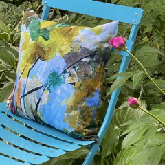 WAVE Artist Amanda Onchulenko loves colour and it is apparent when you see her beautiful pieces.  On her brushes, her paintings and even on amazing pillows.  You are bound to find colours that makes you happy. #acrylicpainting #madeinmanitoba #waveartiststudiotour