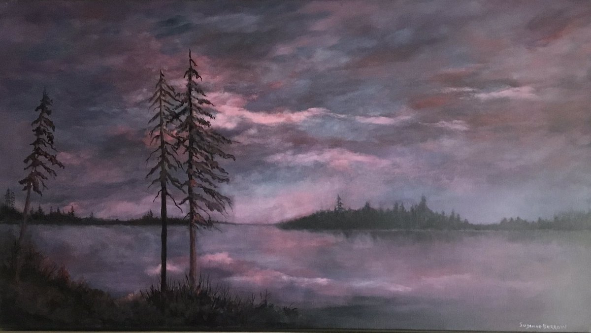 Trees glorious trees, by Wave Artist Suzanne Barrow.  Red mosaic trees in Acrylic, Trees under the Northern Lights in fluid acrylic and pouring medium, Sky and Trees in oil.  All trees, but each truly unique.  #waveartistsstudiotour #interlakeartist #gimliartist #skylady