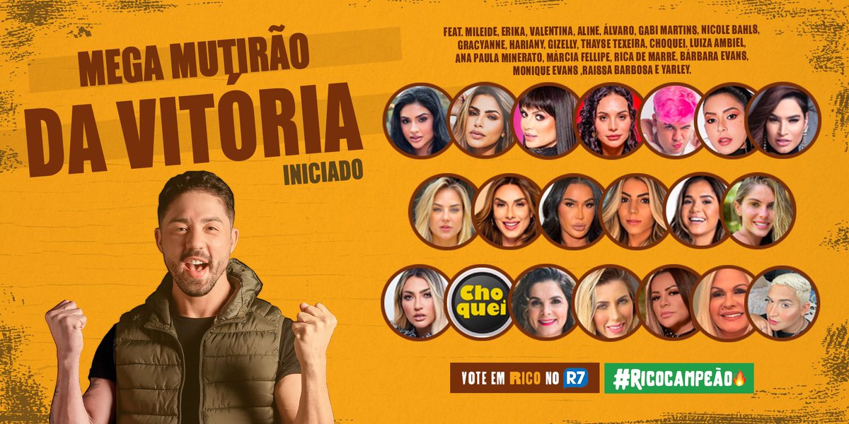 🤞🏻✨ MEGA MUTIRÃO DA VITÓRIA INICIADO 🤞🏻✨

 🚨 A cada 20 votos mandem um emoji aqui.
⏰ VOTEM ATÉ ENCERRAR! 
👉🏻 O voto é para GANHAR, então votem no RICO!

🧑🏻‍💻 :afazenda.r7.com/a-fazenda-13

#RicoCampeão #TeamRico
