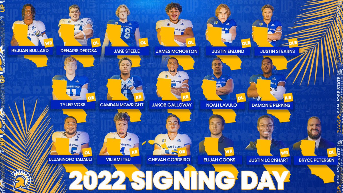 SanJoseStateFB's tweet photo. The 2022 early signing class ⚔️

🔗 https://t.co/gEdZZabSb8

#SpartanUp | #Thi2is2parta https://t.co/VfwQDumLO1