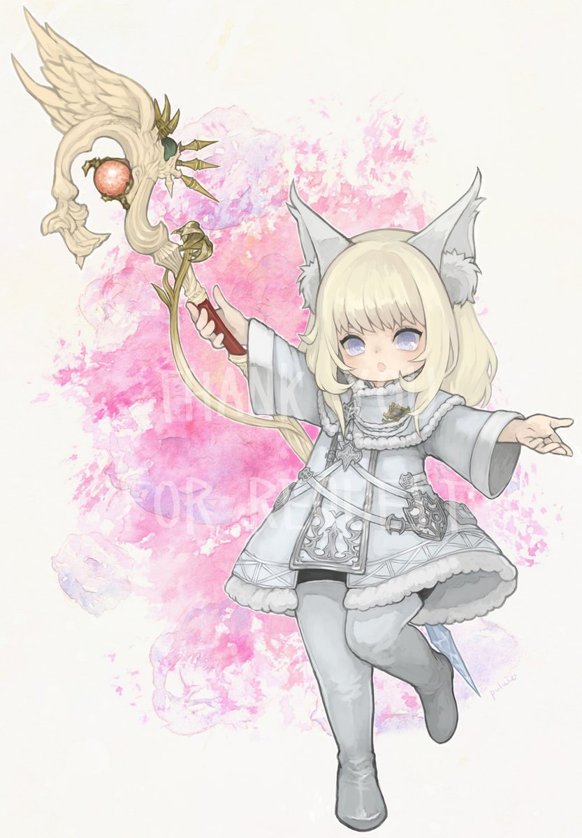 1girl animal ears staff solo blonde hair boots thigh boots  illustration images