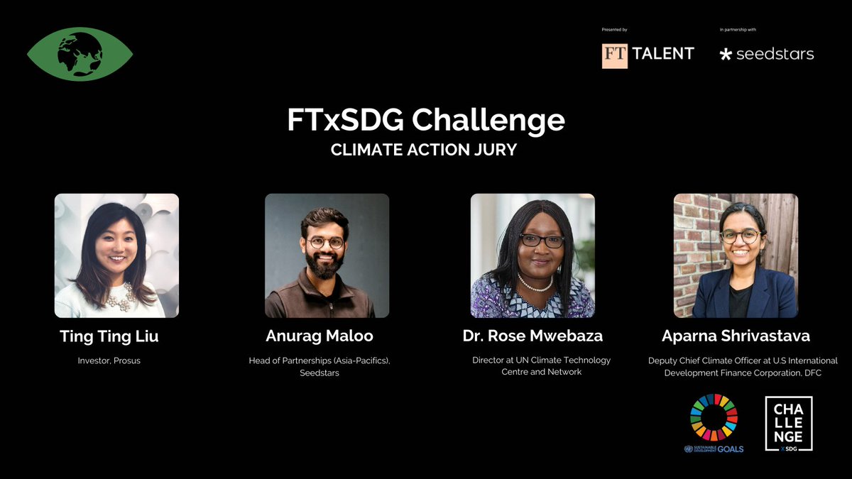 Seedstars's tweet photo. Our jury panel for Climate Action - 
Ting Ting Liu, @anuragmaloo @RoseMwebaza
@aparnashri_ https://t.co/NAmUOEFqU8