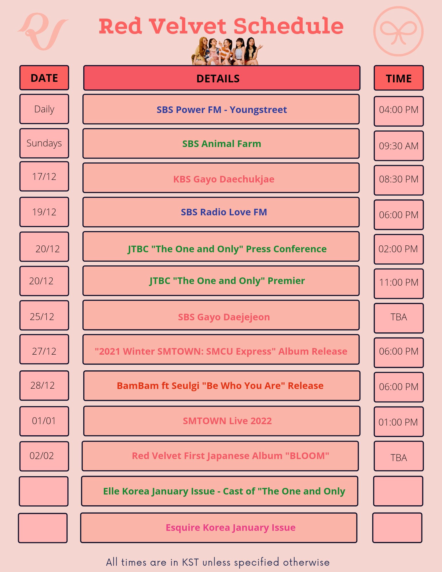 Red Velvet Schedule (rv5_schedule) / Twitter
