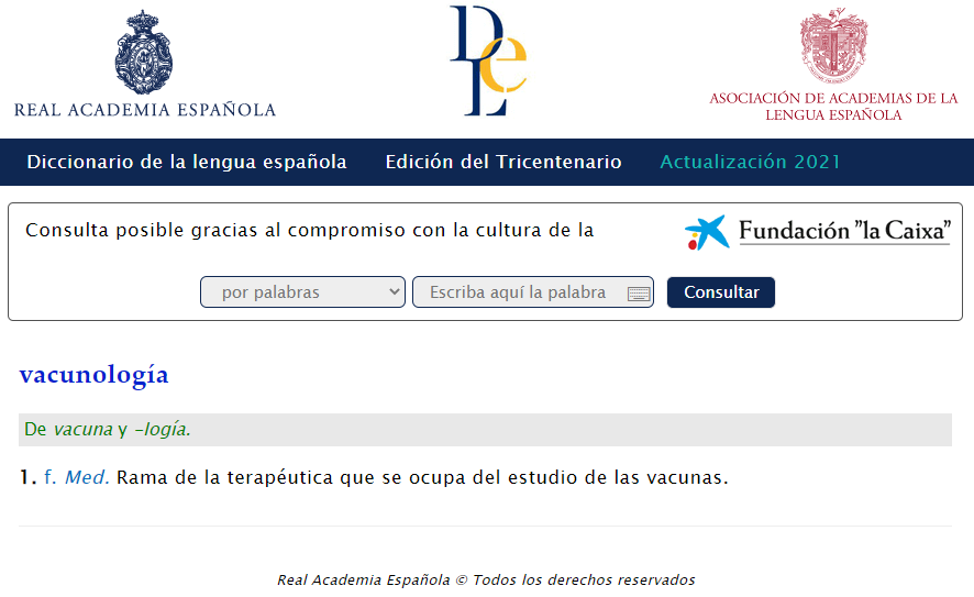 📢 El término VACUNOLOGÍA es incluido en el Diccionario de la Lengua Española de la 
<a href="/RAEinforma/">RAE</a> ¡Larga vida a la vacunología‼️

🔶 cutt.ly/wY0CeVv