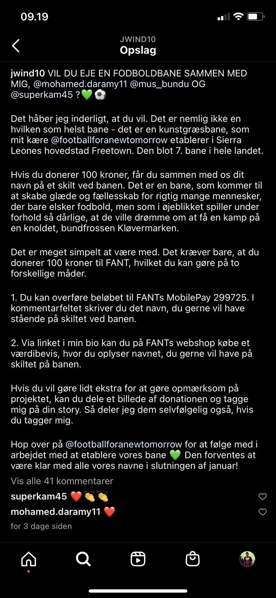 jonasheboras's tweet image. Kig lige her fra Instagram. Jonas Wind, Daramy, Bundu &amp;amp; Kamara er med FANT med at lave en kunststofbane i Sierra Lone til fodbold glæde 😍😍
Du kan også være med, og endda få dit navn på et skilt ved banen!