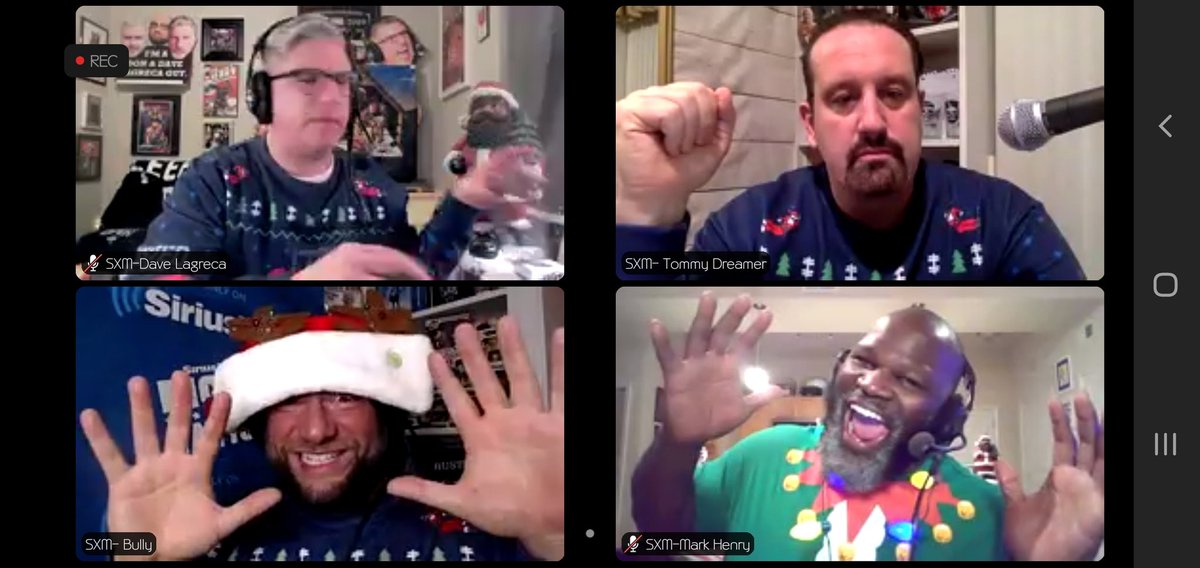 ThatsSoDebonair's tweet photo. Love this picture‼️❤🤘🏽
The @BustedOpenRadio Crüe is one of a kind‼️
@bullyray5150 is schwifty, @TheMarkHenry is festive and jolly, @THETOMMYDREAMER is in a peanut butter coma, and @davidlagreca1 looks like he's doing the T-Rex. 😂😂
#PeanutButterBrigade #BustedOpenParty https://t.co/obmC4u7PFX