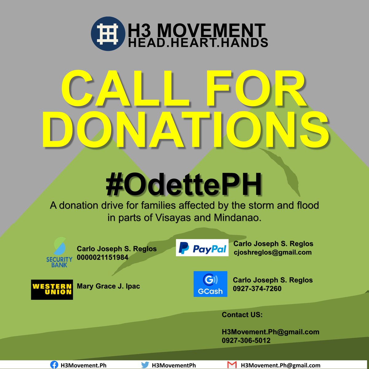 H3MovementPh's tweet photo. [DONATION DRIVE] 
Here we are again, knocking into your generous hearts.

All monetary contributions will be sent to victims of Typhoon Odette in Visayas and Mindanao thru our partner organizations.

RT TO SAVE LIVES.
#OdettePH https://t.co/DM3aOIxNXd