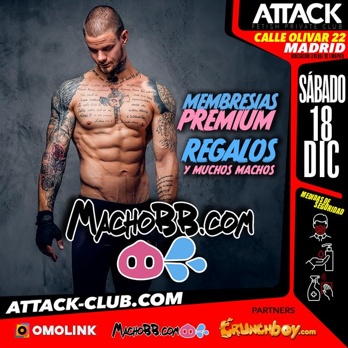 Atento, este mes de diciembre, la fiesta MachoBB, se adelanta! SABADO 18-12-21- en Attack Bar Madrid-Horario