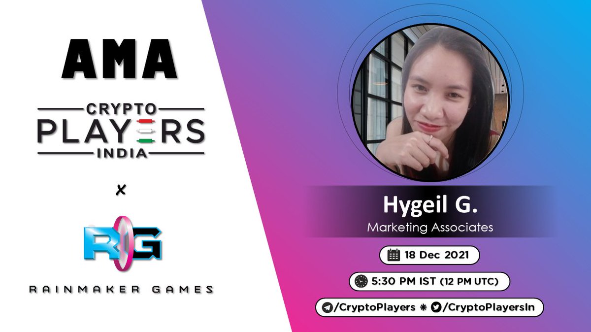 cryptoplayersin's tweet photo. 📣CryptoPlayers will host AMA with "Rainmaker Games"

⏳Date: 18 Dec, 5:30 PM IST (12 PM UTC)
💰Rewards : $100 USDT
⚓️Venue: @CryptoPlayersIn 

Rules:
- 1 question per account with $RAIN #CryptoPlayers hashtag
- Like, RT, Follow us &amp; @RainmakerGaming 
- Tag 2 friends https://t.co/qSWokIFYZA