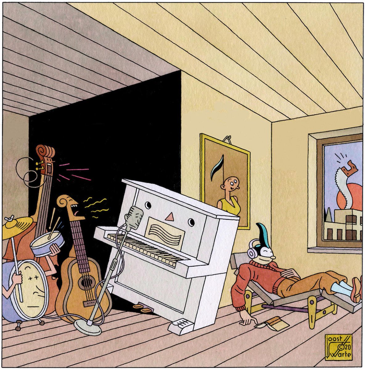 stripland_BENL's tweet photo. #FayLovsky’s nieuwe Jopo-songs zijn wederom voorzien van prachtige illustraties door #JoostSwarte, de meester van de klare lijn. Hoe gaat het na al die jaren met #Jopo? JoPo in MoNo XL gaat verder waar het eerste album eindigde. In februari 2022 te verwachten bij #ConcertoBooks. https://t.co/4ZBoVFISRk