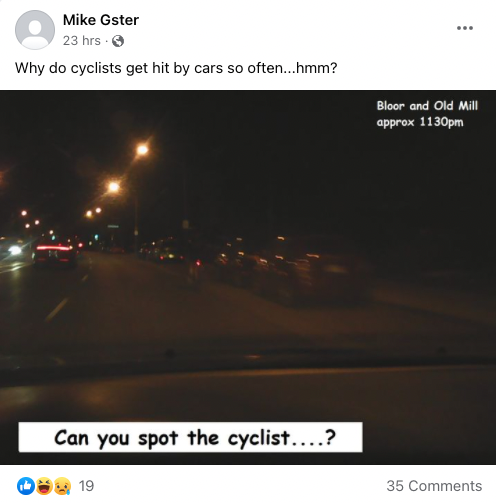 CarTakes's tweet photo. Toronto Car People member taking a photo while driving and NOT USING THEIR HEADLIGHTS complains they can't see cyclist at night. https://t.co/4TkH9UcMGG
