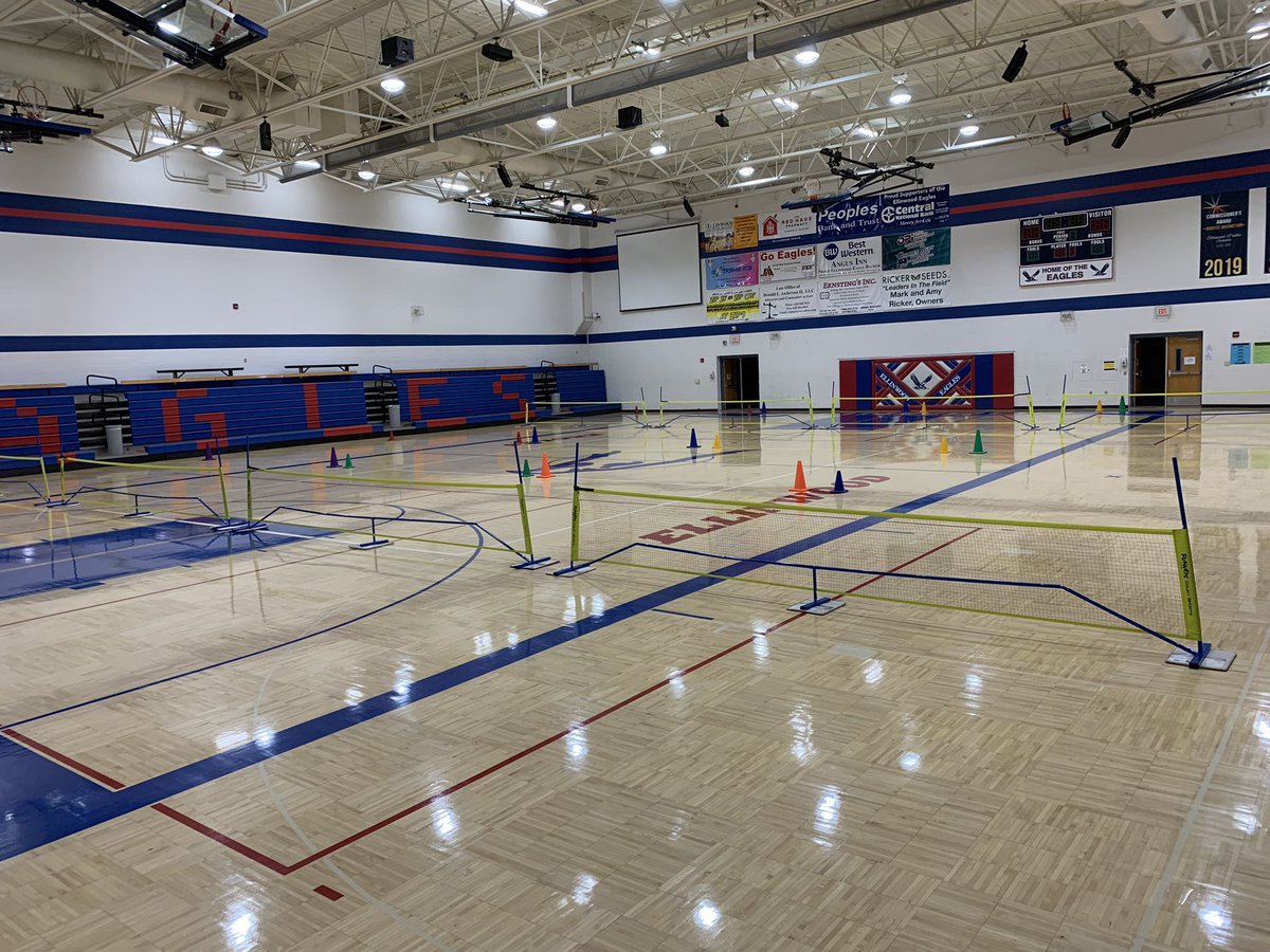 AndrewCherry22's tweet photo. All set up for “Free Teach Day” tomorrow. Of course I am going to choose to play Pickleball! Double elimination Doubles Tournament is ready to go! I can’t wait to watch these 7th-12th grade kids compete. It should be a lot of fun. What a great way to end the semester! https://t.co/frDR6JlkDa