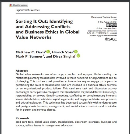 alex_voygt's tweet photo. Finally...
Our paper on Card Sorting Excercise in @Mgmt_Teaching with @VossHinrich @Matthew_C_Davis and #MarkSumner https://t.co/c9GrNbVtuy
#conflicts #BusinessEthics #ValueNetworks #SupplyChain
@OBTS1 @Journ_Mgt_Ed @SAGEJournals https://t.co/qd5Zjn2VB6
