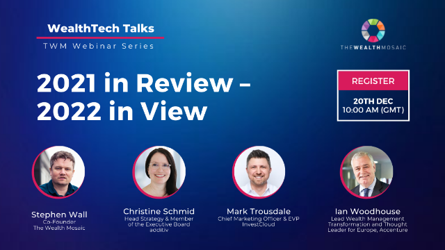 additiv (@additivag) on Twitter photo 🎙️ Christine Schmid, our Head of Strategy, will be joining Stephen Wall for a 2021 finale of <a href="/TheWealthMosaic/">The Wealth Mosaic</a>'s #WealthTech Talks, together with Ian Woodhouse (<a href="/Accenture/">Accenture</a>) and Mark Trousdale (<a href="/InvestCloud/">InvestCloud Inc.</a>) ➡️brighttalk.com/webcast/17492/…
📅 Monday, December 20th, 10AM UK 🎙️ Christine Schmid, our Head of Strategy, will be joining Stephen Wall for a 2021 finale of <a href="/TheWealthMosaic/">The Wealth Mosaic</a>'s #WealthTech Talks, together with Ian Woodhouse (<a href="/Accenture/">Accenture</a>) and Mark Trousdale (<a href="/InvestCloud/">InvestCloud Inc.</a>) ➡️brighttalk.com/webcast/17492/…
📅 Monday, December 20th, 10AM UK