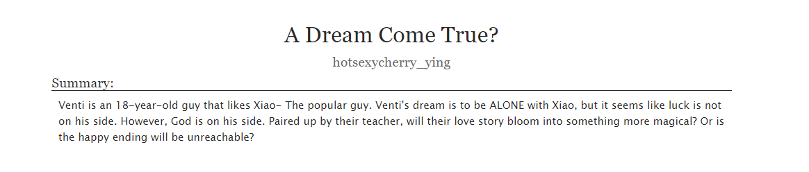 aetheristic_'s tweet image. A Dream Come True?
#xiaoven #xiao #venti 
Link: archiveofourown.org/works/35758801