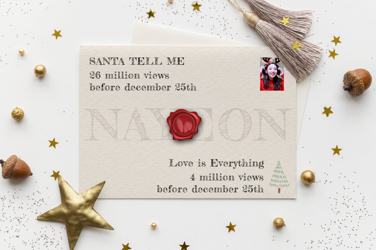 [#Christmas_with_Nayeon]
Naytion, Once, let's achieve 25M before Dec20 shall we? Keep streaming the following to reach the goals below:

Santa Tell Me
youtu.be/XO9GiPOLd3I

Love is Everything
youtu.be/K4I2bTD7Fh0

트와이스 나연 #Nayeon #나연버블 #ナヨン #林娜璉 #트와이스