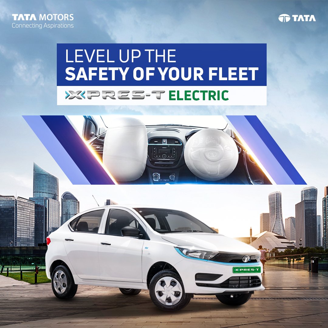 Tataev's tweet photo. When it comes to security, provide your fleet with uncompromised safety that comes along with features like dual airbags, and ABS with EBD in the Xpres-T - The Electric Sedan.
To know more: https://t.co/2OGSCAaqAs
.
.
.
#XpresTEV #TheElectricSedan #TataMotors https://t.co/s8gsobQg74