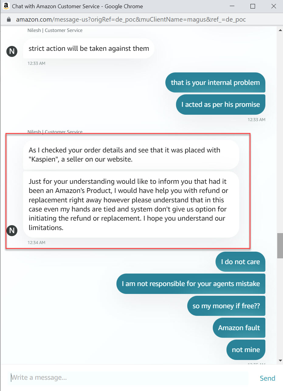 Amazon customer service chat