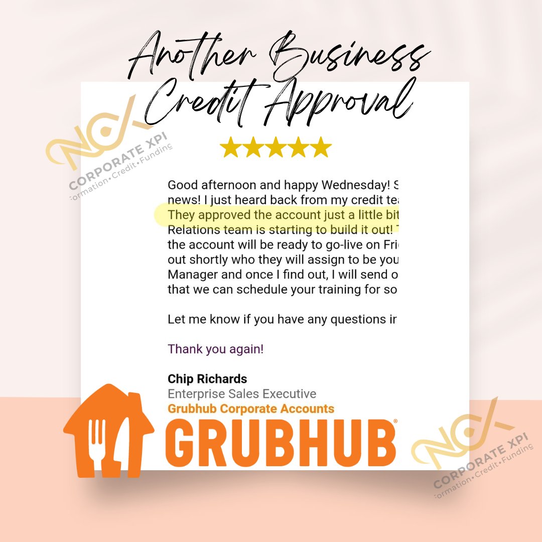 Another Business Credit Approval for a special Client! 🙌🏽
Saving those coins for business lunches to pay 30 days later. 🤑

#GetBusinessCredit #GrubHub #CorporateCredit