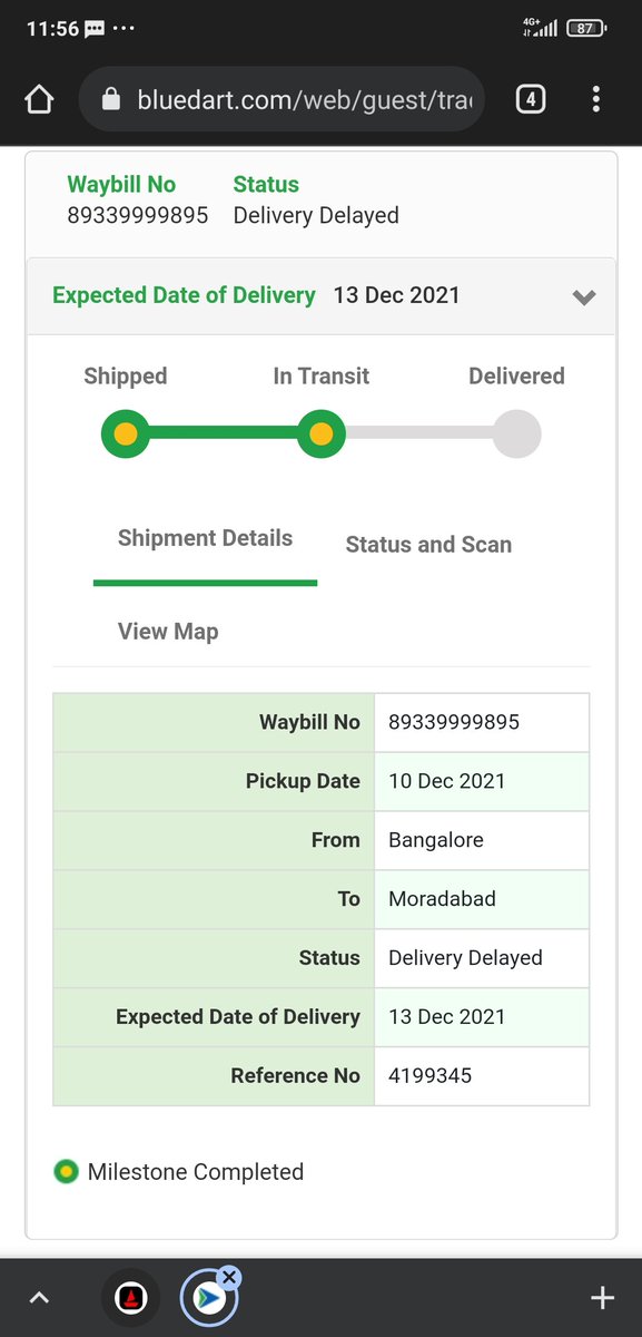 प्रिय <a href="/BlueDart_/">Blue Dart Official</a>  मेरा यह package 10 को मेरे पास आना था पर नहीं आया उसके बाद बोला गया कि 13 को मिलेगा पर नहीं आया फिर आपके  कस्टमर केयर से बातचीत हुई तो उन्होंने बोला कि आपको कल किसी भी हालत में करा देंगे पर कोई कुछ नहीं कृपया इसका तत्काल संज्ञान लेकर मेरी समस्या का समाधान कीजिए