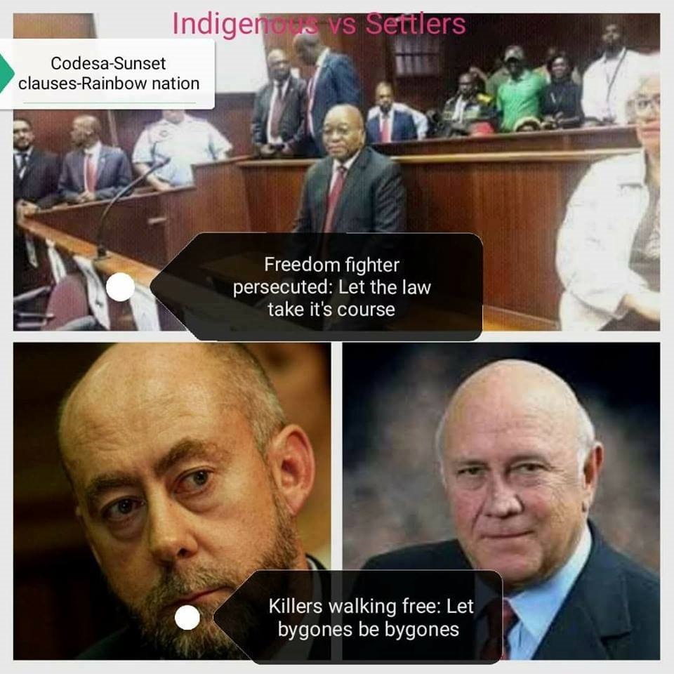 SeanGoss26's tweet photo. So we can't get over Zuma and Gupta, but when it comes to De Klerk, Basson, De Kock or even recent  crimes like Jooste , we must "Get over it", "Move on", stop having "chips on our shoulders"..@haniefhaider https://t.co/0b6fDhRk24