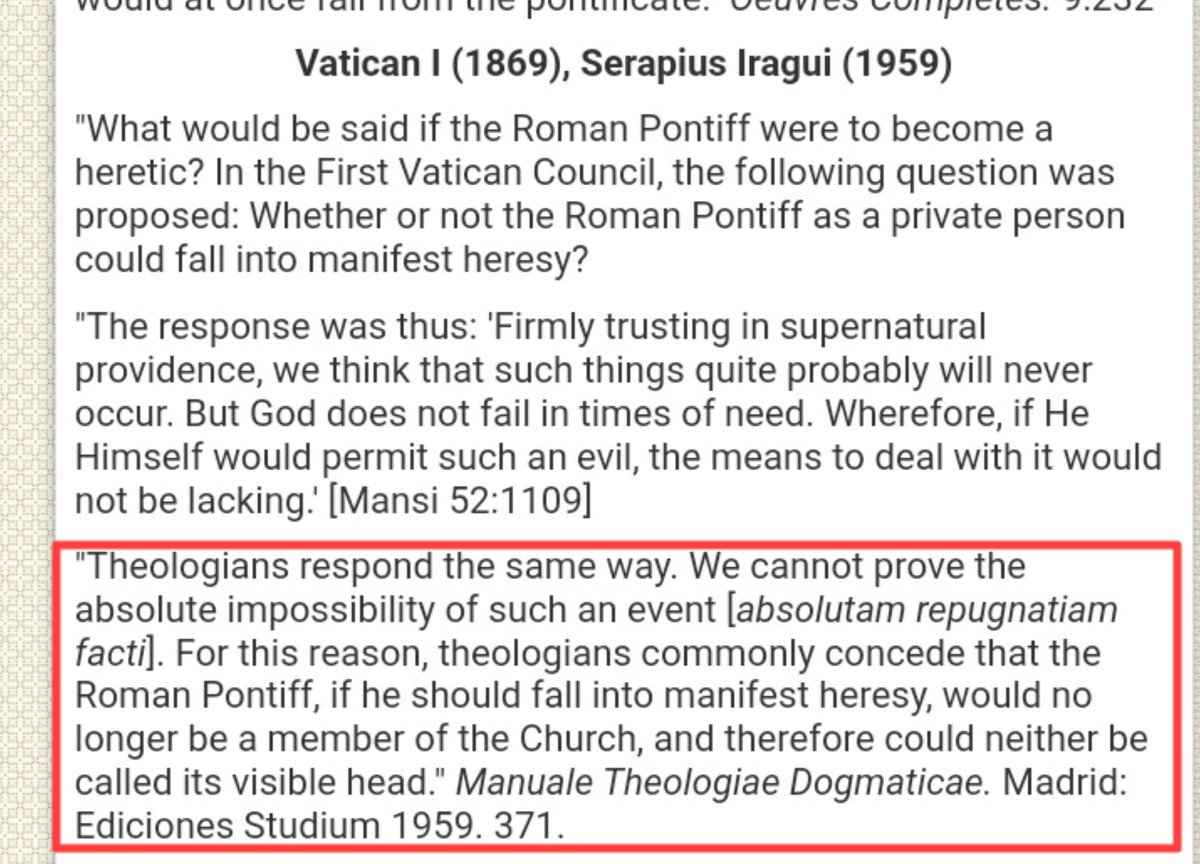 CarlBehrens3's tweet image. "For this reason, theologians commonly concede that the Roman Pontiff, if he should fall into manifest heresy, would no longer be a member of the Church, and therefore could neither be called its visible head." 
#Catholic #CatholicTwitter #Sedevacante #Ourladyoflasalette