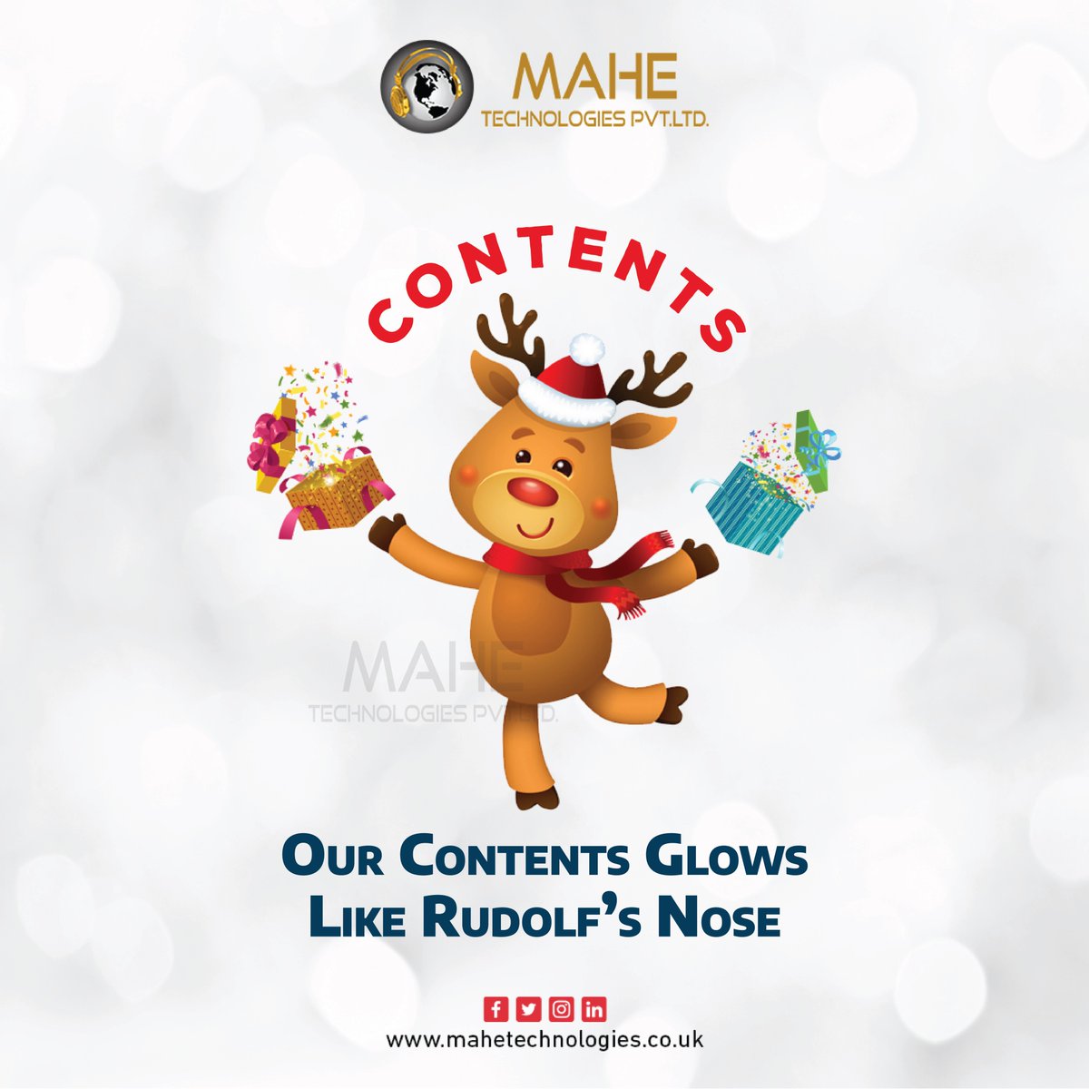 MaheTechnology's tweet photo. Contents are the key components of a webpage that attracts viewers. With us, make your contents glow and charming like Santa’s sleigh career, Rudolf’s nose!- https://t.co/ciDoSoDAAH
#Content #SMB #Strategy #Business #ContentMarketing #CreativeContent #MarketingMethods https://t.co/WlunWofdqE