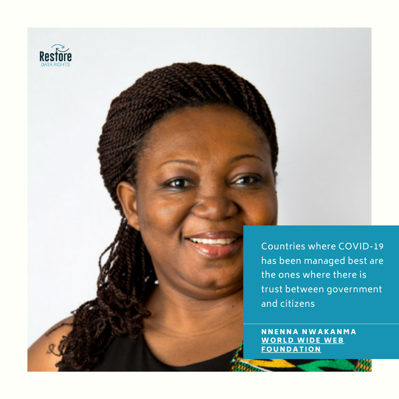 Open_Institute's tweet photo. Govts can improve trust and use of data in the COVID-19 context and beyond. We loved how @nnenna put it during our #RestoreDataRights movement launch last year!
#datagovernance #OGPSummit #OpenGov #OGPKorea2021 #OpenRenewal #OGP10 https://t.co/GHmRUPp9NB