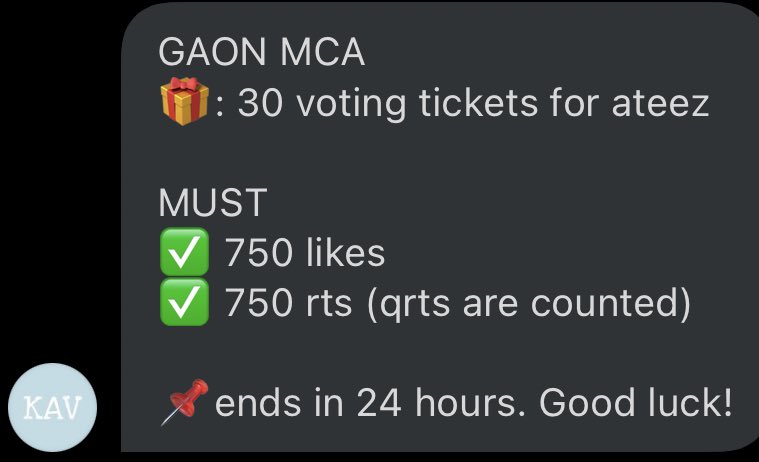 woatz99's tweet photo. GAON MCA Deal for @ATEEZofficial (from @kpopappsvoting) 
🎁: 30 voting tickets 

MUST 
✅ 750 likes
✅ 750 rts (qrts are counted)

- Ends: in 24 Hours❗
Tag your moots please! 🥺❤️ https://t.co/6fWyFiWqTk