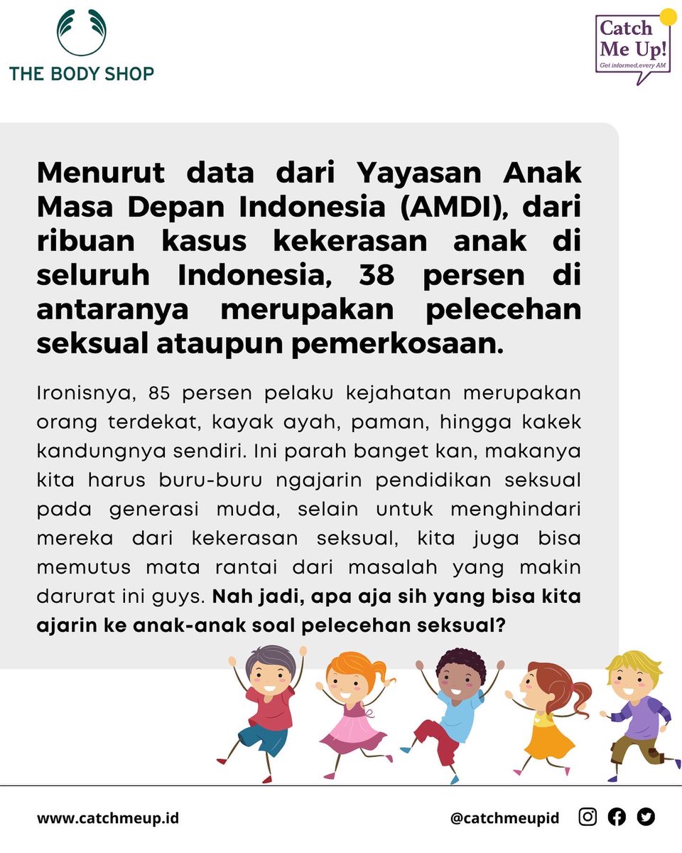 catchmeupco's tweet photo. Guys, makin ke sini, kita makin sering denger kasus kekerasan seksual terhadap anak-anak, yang mirisnya banyak dilakukan oleh orang-orang terdekat :( https://t.co/achSfApH1M