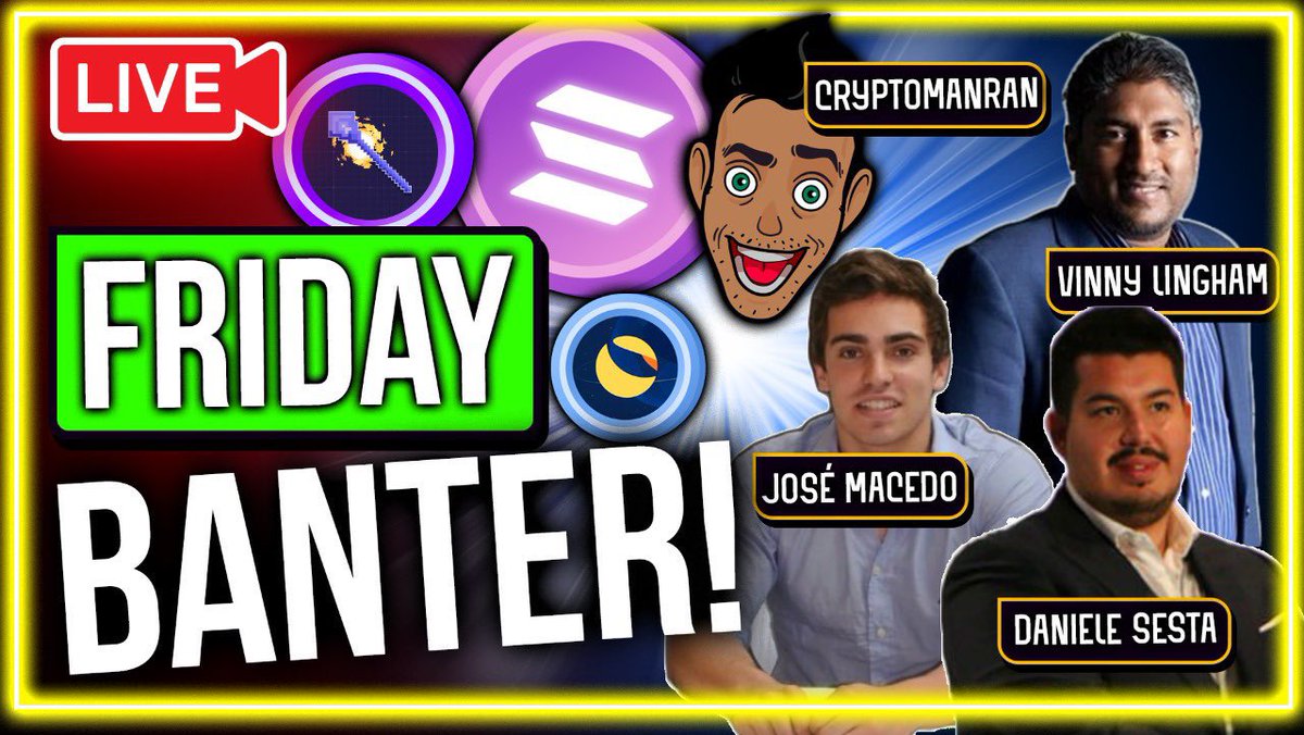 Last Banter for the year and it’s going to be HUGE! Serious alpha being dropped about what happens next in Crypto!! 

<a href="/ZeMariaMacedo/">José Maria Macedo</a> 
<a href="/VinnyLingham/">Vinny Lingham</a> 
<a href="/danielesesta/">Daniele 🟧 ( Meme Quant )</a> 

LIKE &amp; RETWEET now!!