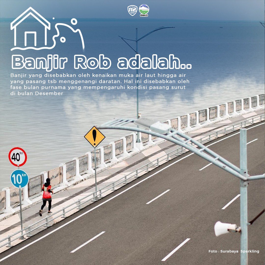 call112surabaya's tweet image. WASPADA BANJIR ROB

Badan Meteorologi Klimatologi dan Geofisika (BMKG) memperingatkan adanya fenomena pasang air laut maksimum yang dapat menyebabkan banjir rob, di kawasan pesisir pantai Jawa Timur

Selengkapnya, Yuk! Kita simak #creativemultiplepost berikut ini 🙌