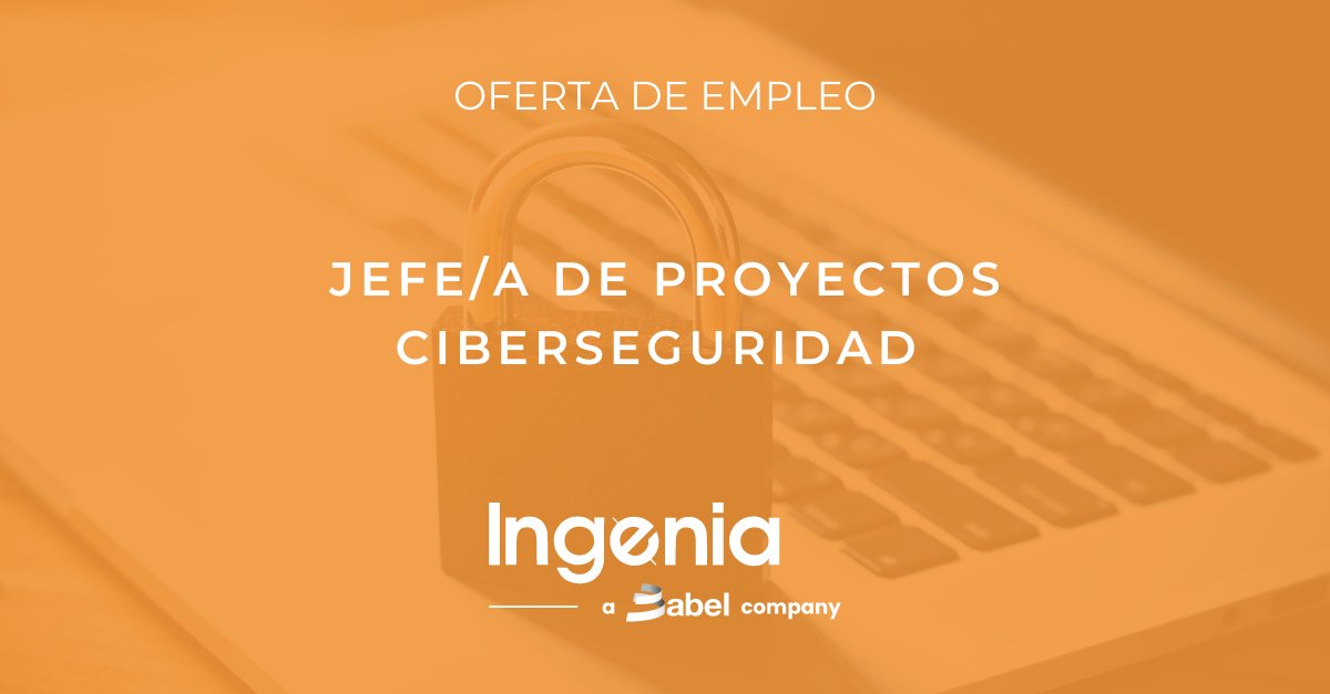 🔐Buscamos JEFE/A DE PROYECTOS CIBERSEGURIDAD. ¡Rodéate de los mejores profesionales en una de las compañías más sólidas del sector! 
¿Te unes? #Empleo <a href="/Ingenia_es/">Ingenia ahora es Babel</a> compañía de <a href="/BABELgrupo/">Babel</a> 
👉ow.ly/9QVM50H7RV5
#jp #jefeproyectos #ciberseguridad