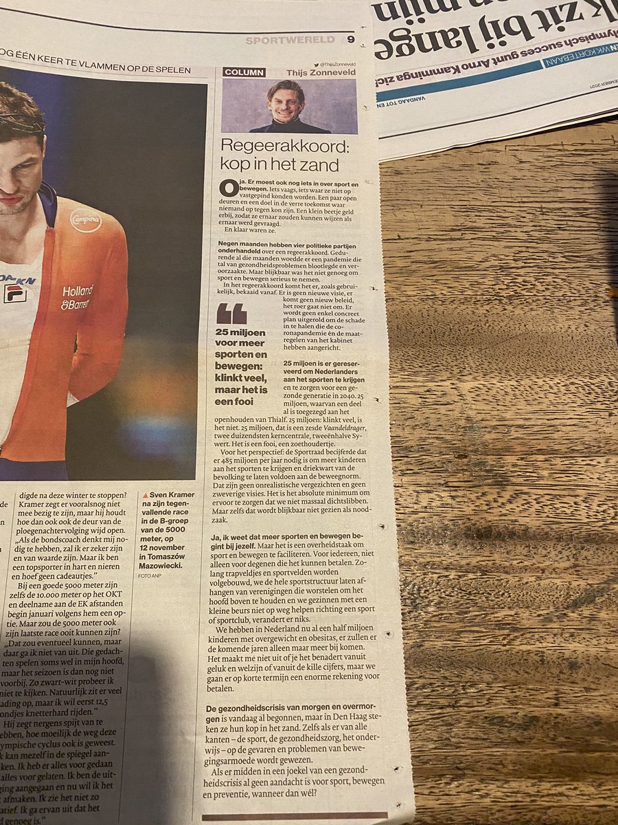 Als er midden in de gezondheidscrisis geen aandacht is voor sport, bewegen en preventie, wanneer dan wel? <a href="/thijszonneveld/">Thijs Zonneveld</a> <a href="/ADSportwereld/">AD.nl/sportwereld</a> #regeerakkoord #IkMaakMeZorgen