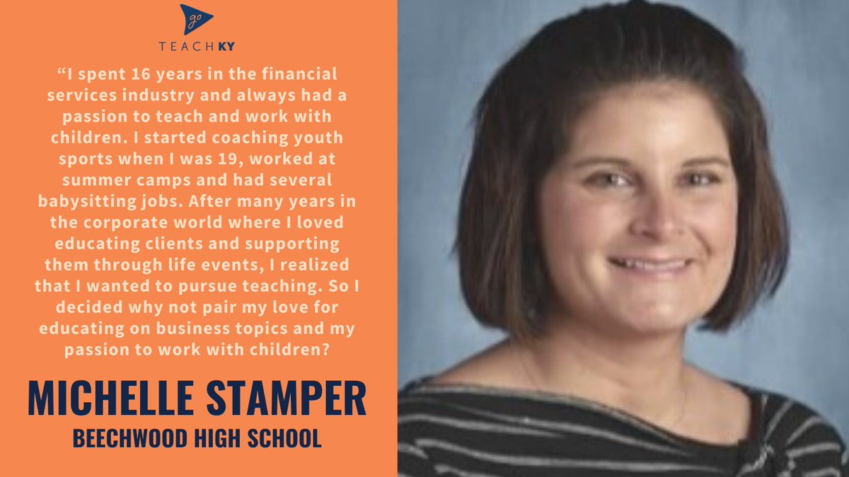 GoTeachKY's tweet image. Michelle Stamper teaches business and seminar classes at Beechwood High School found her #JoyofTeaching by bringing her experience in  the financial industry into the classroom!