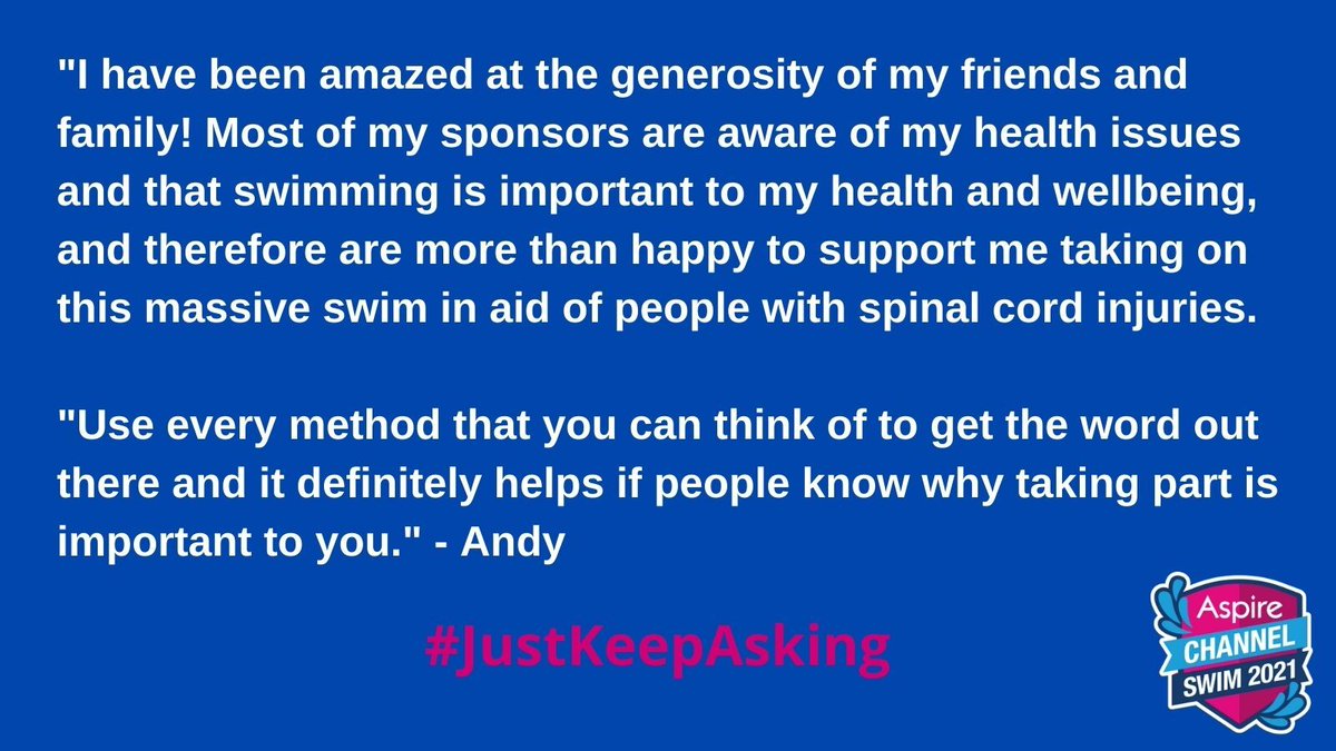 AspChannelSwim's tweet image. Make sure you tell your potential sponsors why taking on the #AspireChannelSwim is so important to you and how big a challenge it is!  #JustKeepAsking #FundraisingFriday