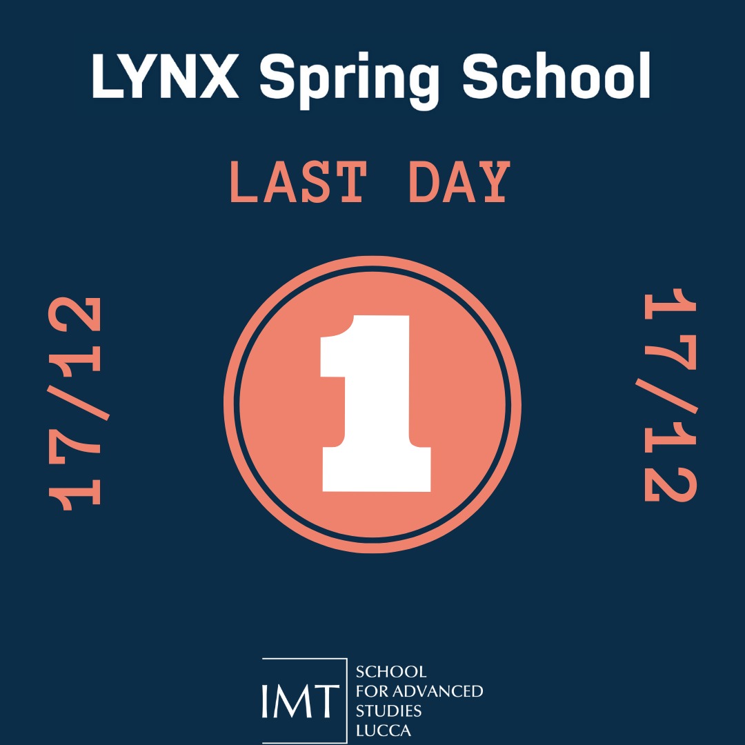 One day to apply! The deadline for the CfP of the LYNX Spring School 'Movement in Space - Space in Movement' at @IMTLucca is almost here! You still have until the Dec 17 to send your application! For further info and application: lynxspringschool.imtlucca.it/home lynxspringschool@gmail.com
