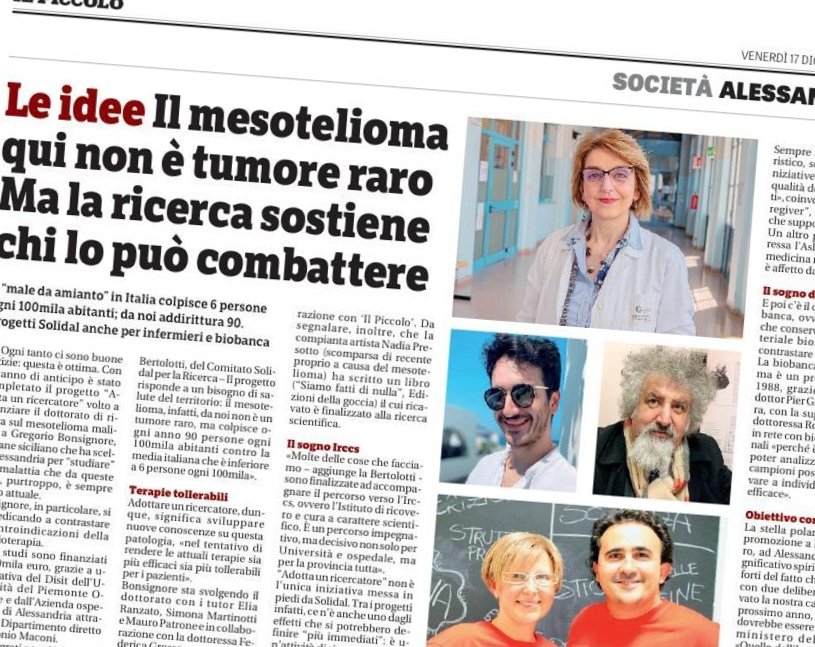 SolidalR's tweet photo. Su Il Piccolo - Alessandria si parla di noi con la realizzazione del Dottorato di Ricerca sul Mesotelioma 🙌🤩
✅ Importante traguardo raggiunto, con 30mila euro raccolti da Solidal grazie al sostegno di tutti voi ❤️ https://t.co/vMppcJDCeP