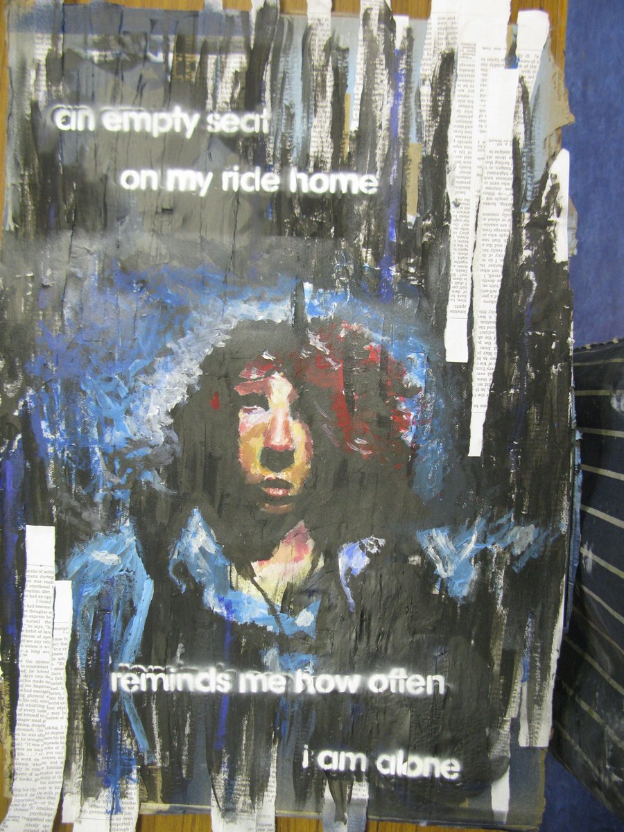 Student spotlight 2: Douglas, S6. His work explores the theme of Isolation through the use of mixed media - painting, printing, collage. Douglas is so dedicated to his work he's very rarely out of the department, can't wait to see what he produces next! <a href="/Linlithgow_Acad/">Linlithgow Academy</a>