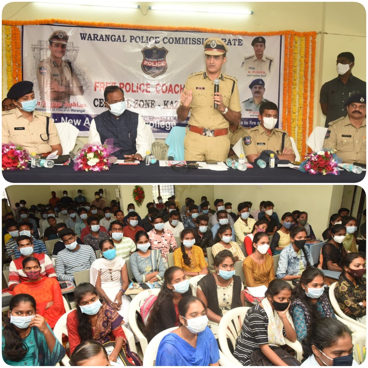 cpwarangal's tweet photo. Dr.Tarun Joshi,IPS @cpwrl inaugurated Free Police Coaching at Kazipet to the aspirants &amp; suggested them not to use cell phones unnecessarily until they reach the goal. Prof Ramesh VC@KU, K. Pushpa @dcpczwrlc, P. Sai Chaitanya IPS, Addl DCP L&amp;O and Other officers attended. https://t.co/CYaWObAJol
