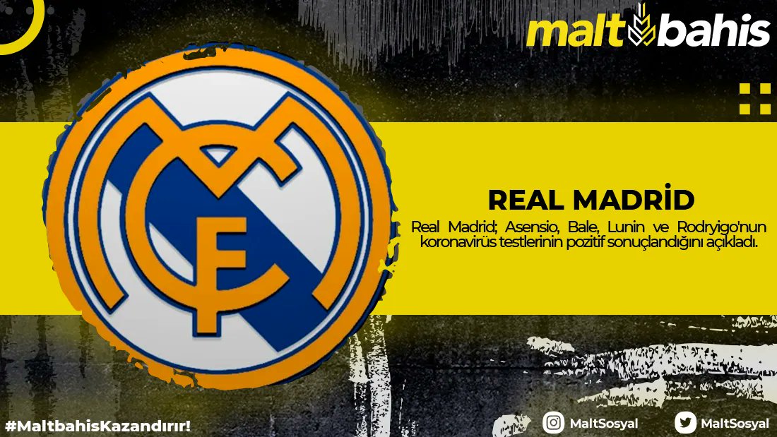 ⚽ Real Madrid; Asensio, Bale, Lunin ve Rodryigo'nun koronavirüs testlerinin pozitif sonuçlandığını açıkladı.

 #maltbahis #yuksekoranlar #eniyioranlar #canlibahisoyna