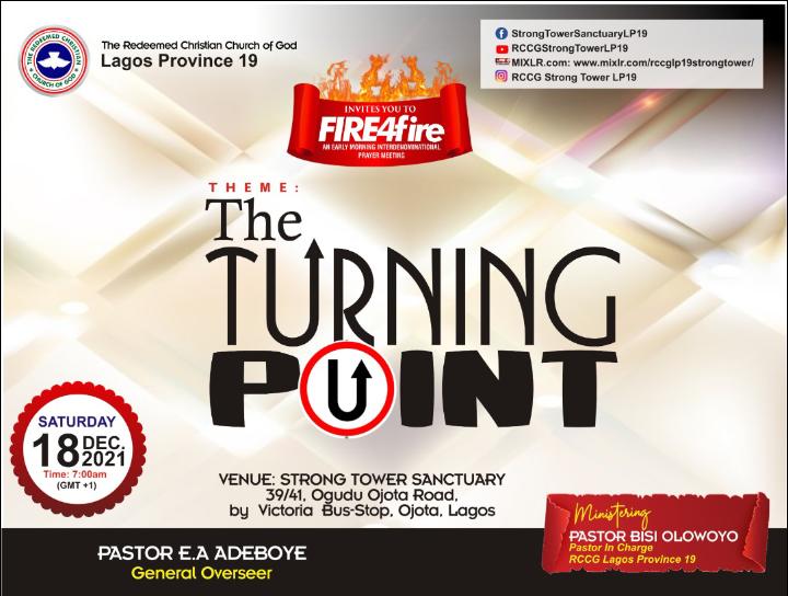 LP19RCCG's tweet image. Glory Hallelujah... 
The siege is over, thereby heralding our turning point. Everything is changing in our favour from now.
Let's end the year on a high as we gather for #Fire4fire tomorrow by 7am at 39/41 Ogudu Ojota road by Victoria Bus-Stop, Ojota, Lagos.