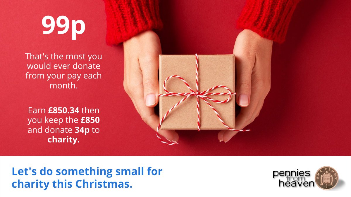 CHRISTMAS | When the maximum donation per employee per month is just 99p, giving to charity this Christmas couldn't be easier! 𝐋𝐞𝐭'𝐬 𝐝𝐨 𝐬𝐨𝐦𝐞𝐭𝐡𝐢𝐧𝐠 𝐬𝐦𝐚𝐥𝐥 𝐟𝐨𝐫 𝐜𝐡𝐚𝐫𝐢𝐭𝐲 𝐭𝐡𝐢𝐬 𝐂𝐡𝐫𝐢𝐬𝐭𝐦𝐚𝐬. #GivingPennies #FundraisingMadeEasy #PenniesfromHeaven