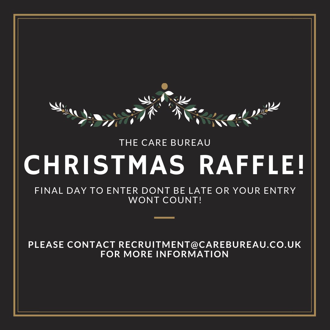 CareBureau's tweet photo. FINAL DAY TO ENTER! Please send all entries by Midnight tonight to be entered in to win one of the great prizes! Any entries made after midnight will not be counted! 
#care #bureau #careworkers #carers #giveaway #raffle #Christmas #goodies #win https://t.co/DtIvKVVHmG