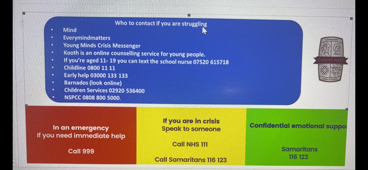 Just a little sign post for support where required #community <a href="/CardiffWestCHS/">Cardiff West CHS</a>