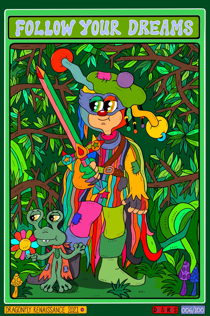 The sixth card in The Dragonfly Renaissance Collection : Follow Your Dreams 006 is now up on #hicetnunc  and #OBJKT  #CleanNFT #tezosnft 
ed. of 15
Happy Collecting!
hicetnunc.art/objkt/583344
objkt.com/asset/hicetnun…